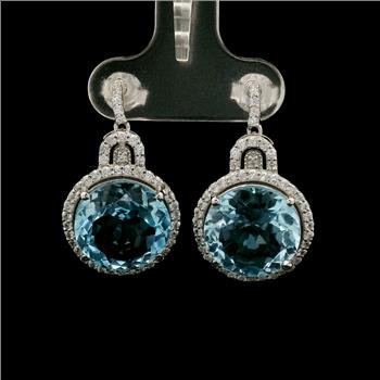 925 Sterling Silver 14.69 Ct Round Blue Topaz White Zircon Earrings