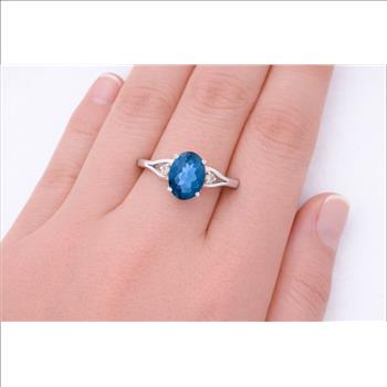 925 Sterling Silver 1.47 Ct Oval Pariba Topaz Cubic Zirconia Ring 7 US Ring Size