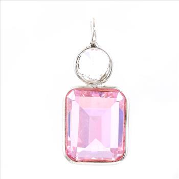 925 Sterling Silver 15.43 Ct Octagon Pink Cz Pendant