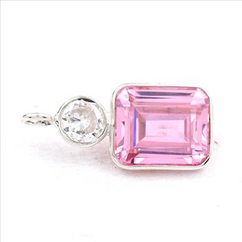 925 Sterling Silver 15.43 Ct Octagon Pink Cz Pendant