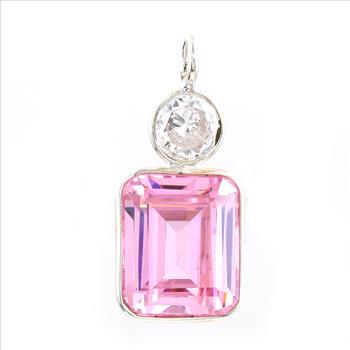 925 Sterling Silver 15.43 Ct Octagon Pink Cz Pendant