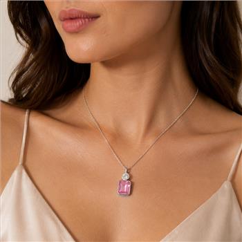925 Sterling Silver 15.43 Ct Octagon Pink Cz Pendant