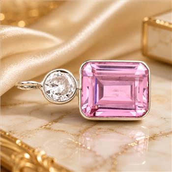 925 Sterling Silver 15.43 Ct Octagon Pink Cz Pendant
