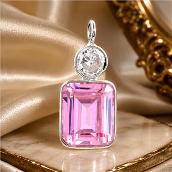 925 Sterling Silver 15.43 Ct Octagon Pink Cz Pendant
