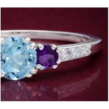 925 Sterling Silver 1.59 Ct Round Blue Topaz Amethyst Cubic Zirconia Ring 9.5 US Ring Size