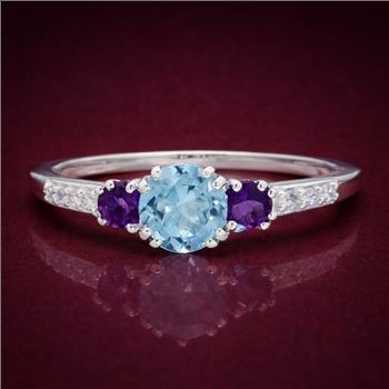 925 Sterling Silver 1.59 Ct Round Blue Topaz Amethyst Cubic Zirconia Ring 9.5 US Ring Size