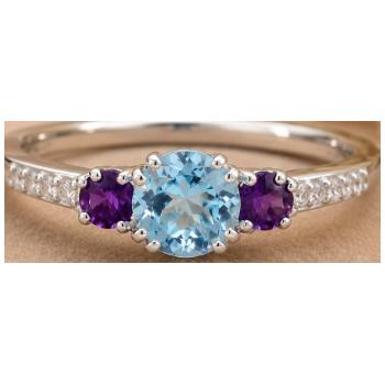 925 Sterling Silver 1.59 Ct Round Blue Topaz Amethyst Cubic Zirconia Ring 9.5 US Ring size