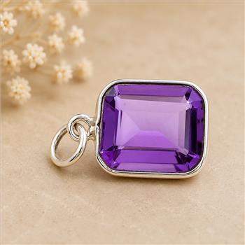 925 Sterling Silver 15.91 Ct Octagon Amethyst Pendant