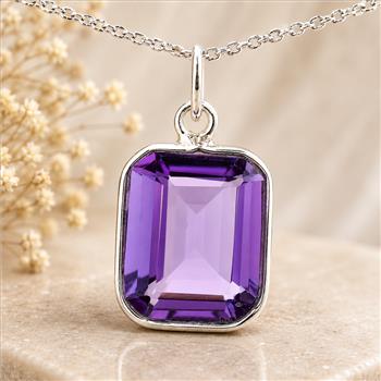 925 Sterling Silver 15.91 Ct Octagon Amethyst Pendant
