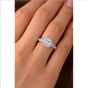 925 Sterling Silver 1.60 Ct TW Moissanite Halo Ring 5 US Ring Size