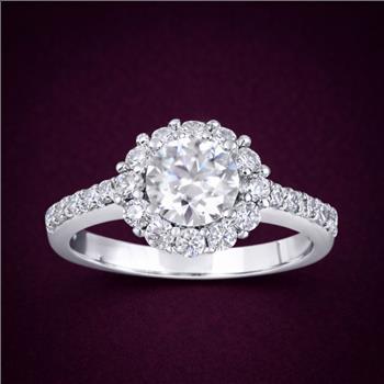 925 Sterling Silver 1.60 Ct TW Moissanite Halo Ring 5 US Ring Size