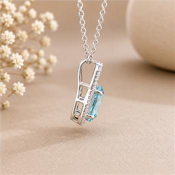 925 Sterling Silver 1.61 Ct Oval Blue Topaz White Zircon Pendant