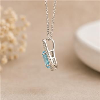 925 Sterling Silver 1.61 Ct Oval Blue Topaz White Zircon Pendant