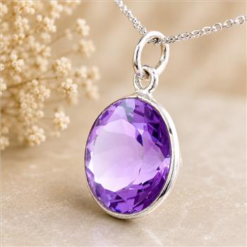 925 Sterling Silver 17.12 Ct Round Amethyst Pendant