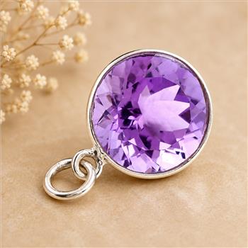 925 Sterling Silver 17.12 Ct Round Amethyst Pendant