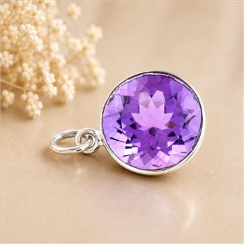 925 Sterling Silver 17.12 Ct Round Amethyst Pendant
