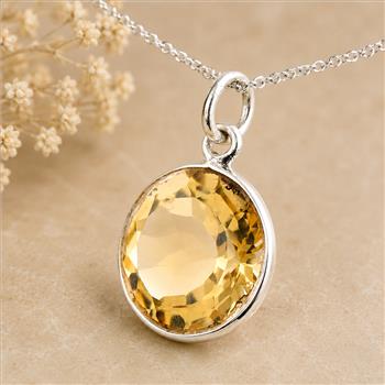 925 Sterling Silver 17.49 Ct Round Citrine Pendant