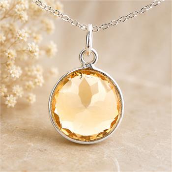 925 Sterling Silver 17.49 Ct Round Citrine Pendant