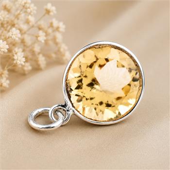 925 Sterling Silver 17.49 Ct Round Citrine Pendant