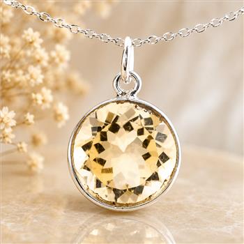 925 Sterling Silver 17.49 Ct Round Citrine Pendant