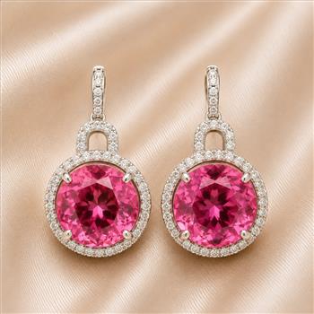 925 Sterling Silver 17.56 Ct Round Pink Topaz White Zircon Earrings
