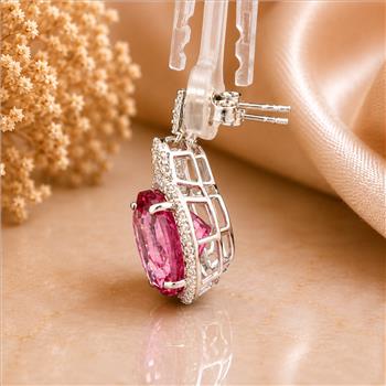 925 Sterling Silver 17.56 Ct Round Pink Topaz White Zircon Earrings