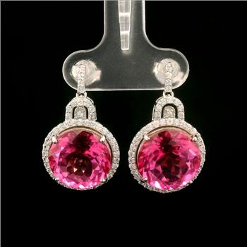 925 Sterling Silver 17.56 Ct Round Pink Topaz White Zircon Earrings