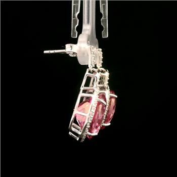 925 Sterling Silver 17.56 Ct Round Pink Topaz White Zircon Earrings