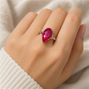 925 Sterling Silver 18.23 Ct Pear Pink Topaz Cubic Zirconia Ring 7 US Ring Size