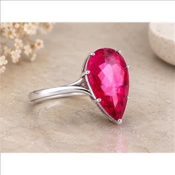 925 Sterling Silver 18.23 Ct Pear Pink Topaz Cubic Zirconia Ring 7 US Ring Size