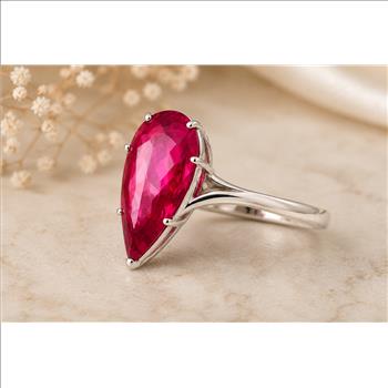 925 Sterling Silver 18.23 Ct Pear Pink Topaz Cubic Zirconia Ring 7 US Ring Size
