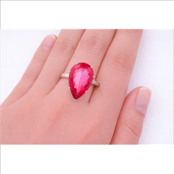 925 Sterling Silver 18.23 Ct Pear Pink Topaz Cubic Zirconia Ring 7 US Ring Size