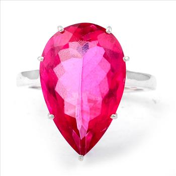 925 Sterling Silver 18.23 Ct Pear Pink Topaz Cubic Zirconia Ring 7 US Ring Size
