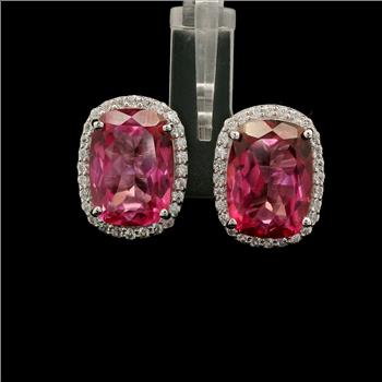 925 Sterling Silver 18.88 Ct Cushion Pink Topaz White Zircon Earrings
