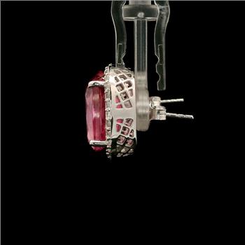 925 Sterling Silver 18.88 Ct Cushion Pink Topaz White Zircon Earrings