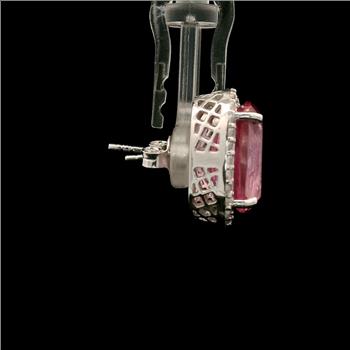 925 Sterling Silver 18.88 Ct Cushion Pink Topaz White Zircon Earrings