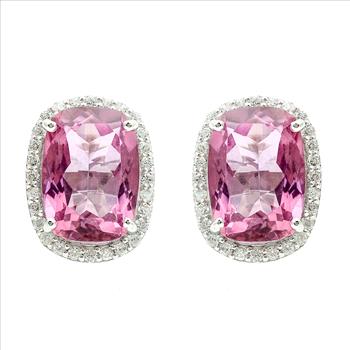 925 Sterling Silver 18.88 Ct Cushion Pink Topaz White Zircon Earrings