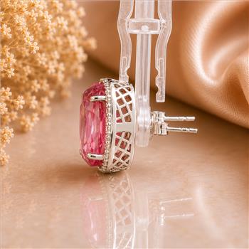 925 Sterling Silver 18.88 Ct Cushion Pink Topaz White Zircon Earrings