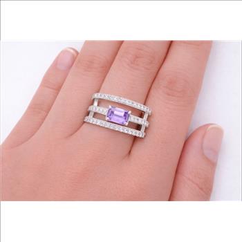 925 Sterling Silver 1.95 Ct Octagon Amethyst Cubic Zirconia Ring 7 US Ring Size