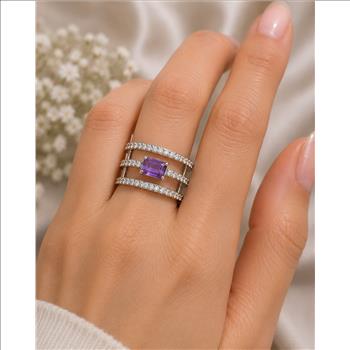 925 Sterling Silver 1.95 Ct Octagon Amethyst Cubic Zirconia Ring 7 US Ring Size