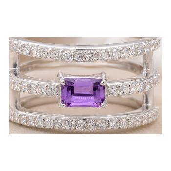925 Sterling Silver 1.95 Ct Octagon Amethyst Cubic Zirconia Ring 7 US Ring Size