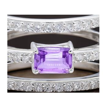 925 Sterling Silver 1.95 Ct Octagon Amethyst Cubic Zirconia Ring 7 US Ring Size