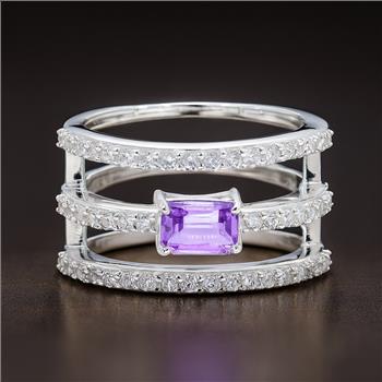 925 Sterling Silver 1.95 Ct Octagon Amethyst Cubic Zirconia Ring 7 US Ring Size