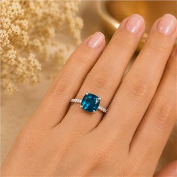 925 Sterling Silver 1.96 Ct Cushion Pariba Topaz Cubic Zirconia Ring 7 US Ring Size