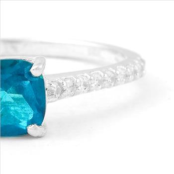 925 Sterling Silver 1.96 Ct Cushion Pariba Topaz Cubic Zirconia Ring 7 US Ring Size