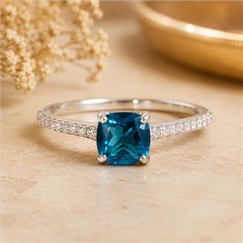 925 Sterling Silver 1.96 Ct Cushion Pariba Topaz Cubic Zirconia Ring 7 US Ring Size