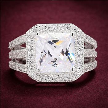 925 Sterling Silver 1.97 Ct Square Cubic Zirconia Ring 7 US Ring Size