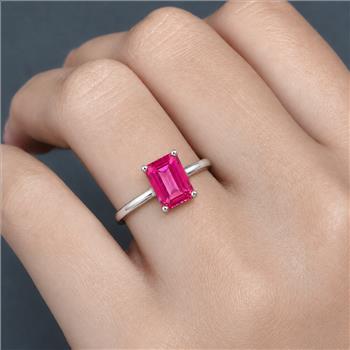 925 Sterling Silver 2.00 Ct Octagon Pink Topaz Ring 8.5 US Ring Size