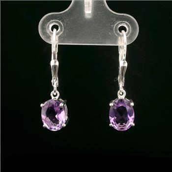 925 Sterling Silver 2.00 Ct Oval Amethyst Earrings