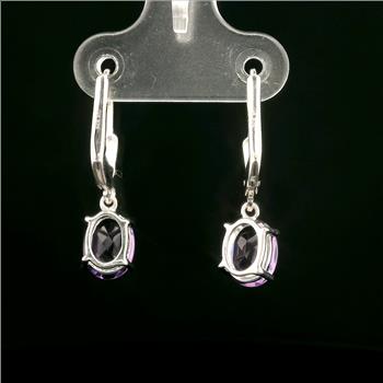 925 Sterling Silver 2.00 Ct Oval Amethyst Earrings
